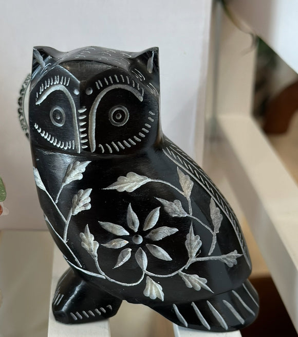 Owl Carved Black Stone