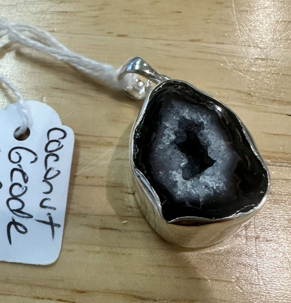 Coconut Geode Sterling Silver Pendant