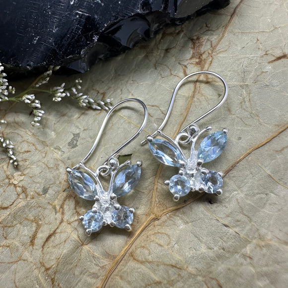 Blue Topaz Butterfly 925 Sterling Silver Earrings - Quality Gemstone Jewellery