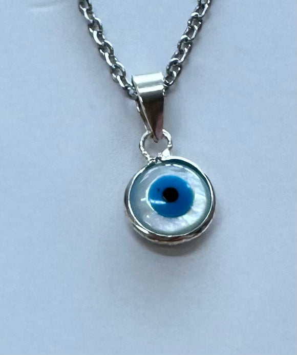 Blue Eye / Evil Eye of Protection Sterling Silver Pendant Small with silver chain