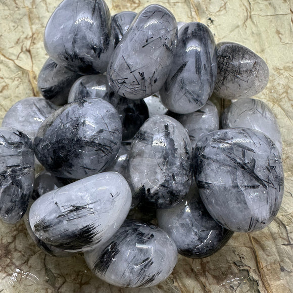 Black Tourmaline in Milky Quartz- GROUNDING - Tumbled Stones