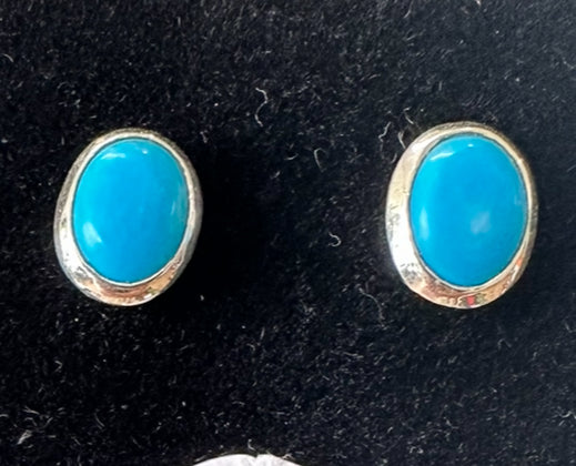 Turquoise Studs Sterling Silver Earrings - Quality Gemstone Jewellery