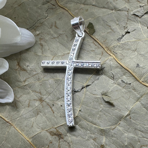 Diamante Cross Pendant  - 925 Sterling Silver