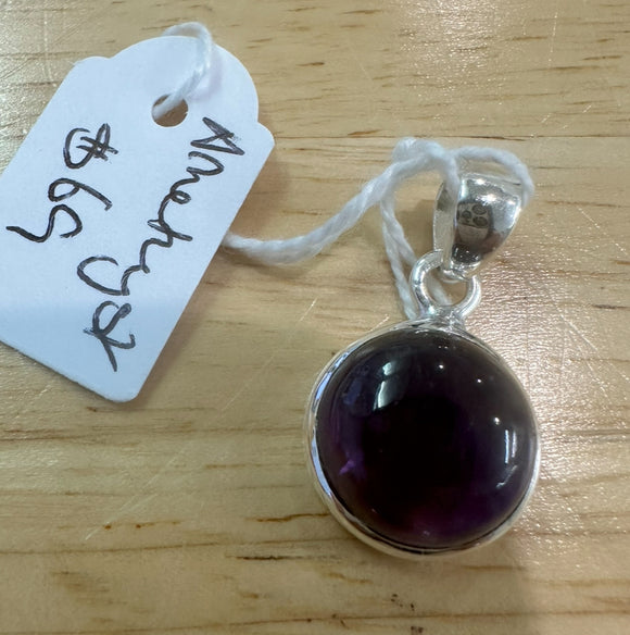 Amethyst Sterling Silver Pendant Small Round