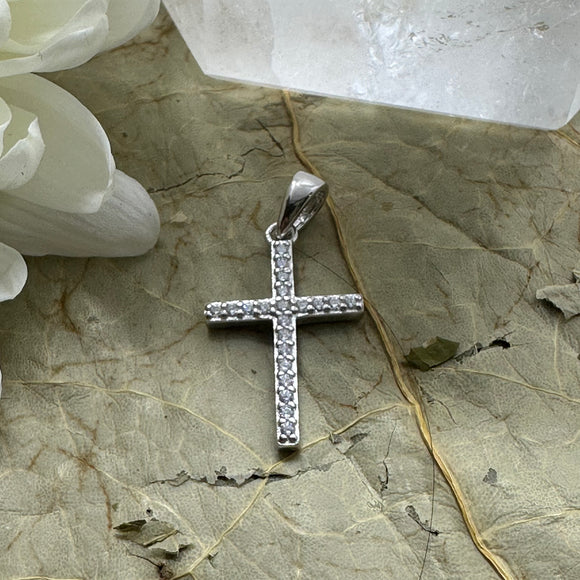 Diamante Cross Pendant Small - Sterling Silver