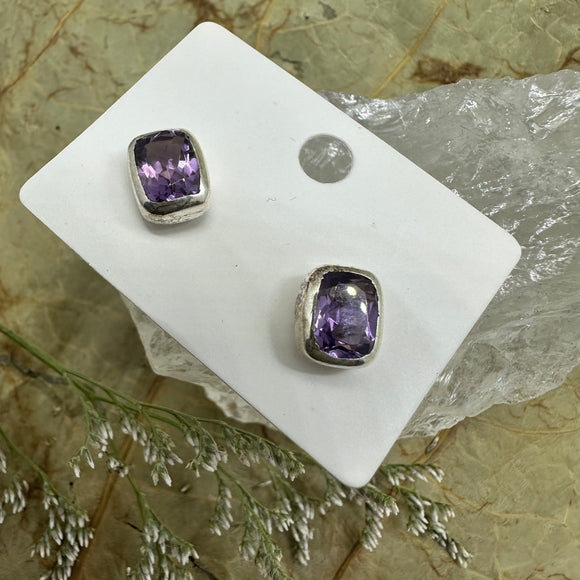 Amethyst Studs Sterling Silver Earrings - Quality Gemstone Jewellery