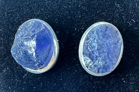 Iolite Rough Studs Sterling Silver Earrings - Quality Gemstone Jewellery