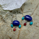 Lapis Lazuli with Red Jasper & Blue Howlite 925 Sterling Silver Earrings - Quality Gemstone Jewellery