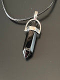 BLACK OBSIDIAN DOUBLE TERMINATED PENDANT WITH SILVER COLLAR - 40MM