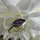 Amethyst Pointed Oval 925 Sterling Silver Ring - Size 7 - Quality Gemstone Jewellery