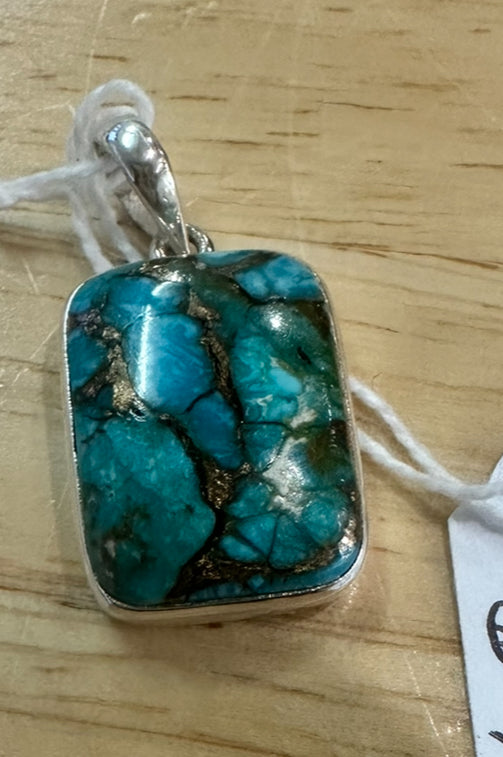 Green Copper Turquoise Sterling Silver Pendant