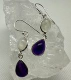 Moonstone & Amethyst 925 Sterling Silver Earrings - Quality Gemstone Jewellery