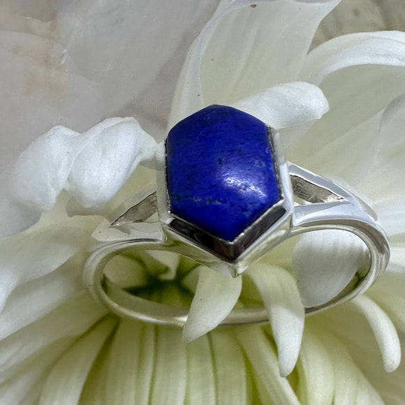 Lapis Lazuli Six Sided Negative Space Sterling Silver Ring - Size 8 - Quality Gemstone Jewellery