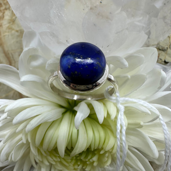 Lapis Lazuli Round Sterling Silver Ring - Size 9 - Quality Gemstone Jewellery