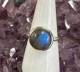 Labradorite Round Sterling Silver Ring - Size 9 - Quality Gemstone Jewellery