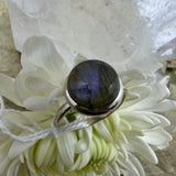 Labradorite Round Sterling Silver Ring - Size 9 - Quality Gemstone Jewellery