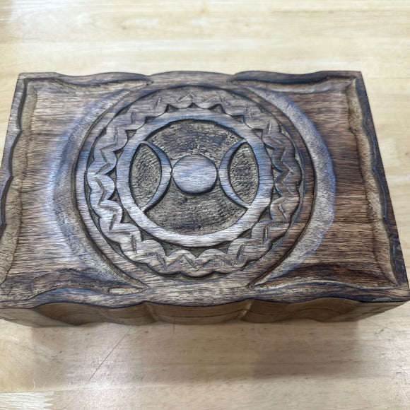 WOODEN TRIPLE MOON  LARGE JEWELLRY BOX 23CM X 15CM