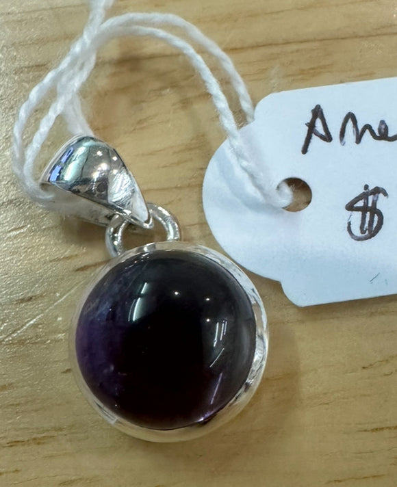 Amethyst Sterling Silver Pendant Round