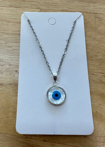 Blue Eye / Evil Eye of Protection Sterling Silver Pendant Medium