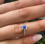 Lapis Lazuli Square Mini 925 Sterling Silver Ring - Size 6 - Quality Gemstone Jewellery