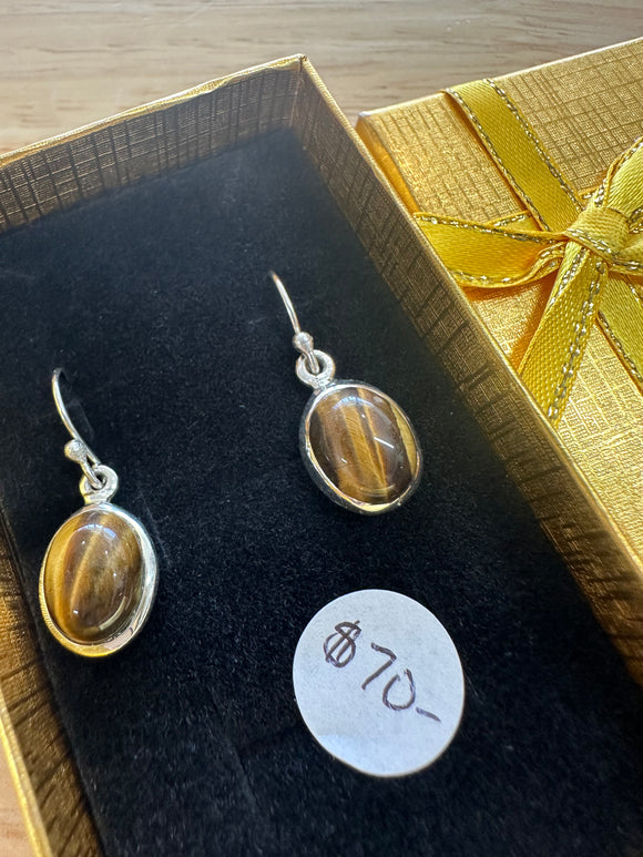 Tiger Eye Sterling Silver Earrings - Quality Gemstone Jewellery