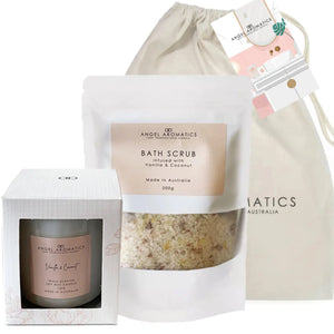 Angel Aromatics Body Scrub & Candle Set - Annan | Champagne Peony | Sea Salt & Bergamot